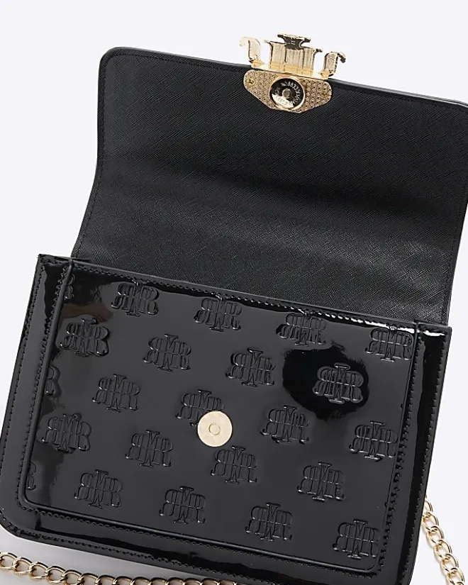 River Island embossed RI lock shoulder bag Black New