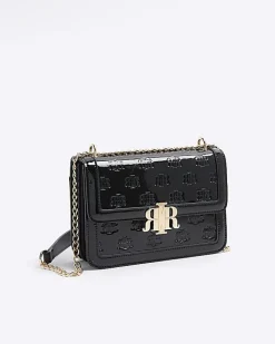 River Island embossed RI lock shoulder bag Black New