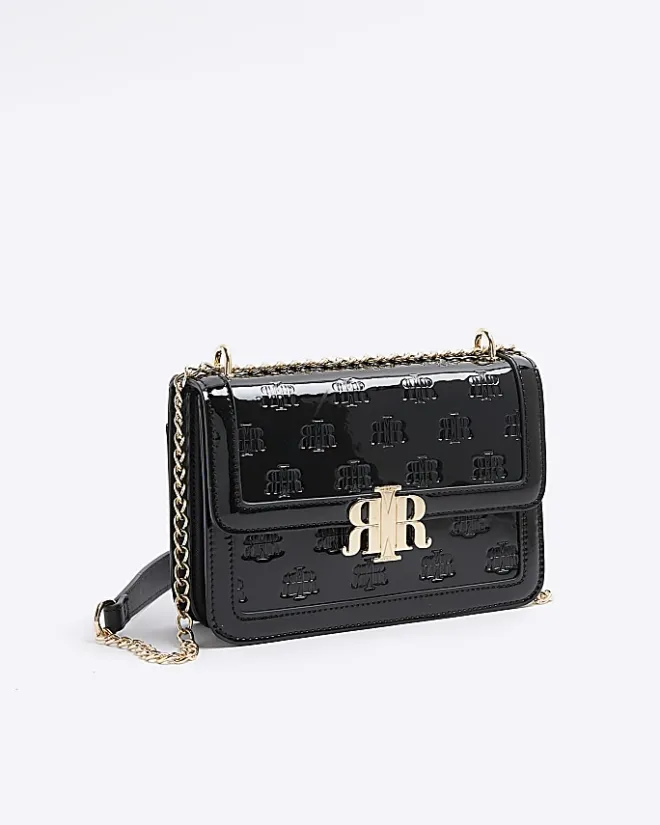 River Island embossed RI lock shoulder bag Black New