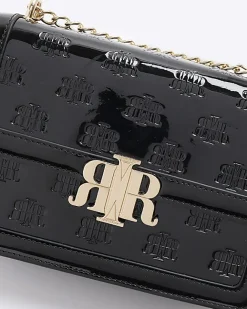 River Island embossed RI lock shoulder bag Black New