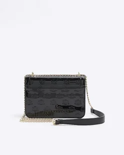 River Island embossed RI lock shoulder bag Black New