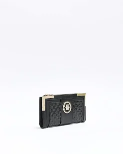 River Island embossed RI monogram purse Black Discount