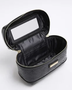 River Island embossed vanity makeup bag Black Fashion