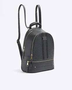 River Island embossed weave backpack Black Sale