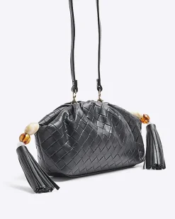River Island embossed weave clutch bag Black Best