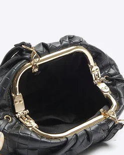 River Island embossed weave clutch bag Black Best
