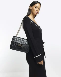 River Island embossed weave shoulder bag Black Hot