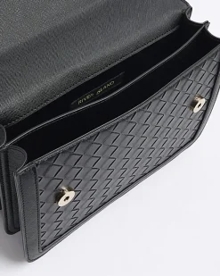 River Island embossed weave shoulder bag Black Hot