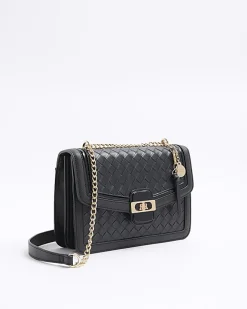 River Island embossed weave shoulder bag Black Hot