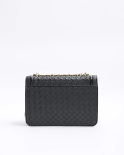 River Island embossed weave shoulder bag Black Hot
