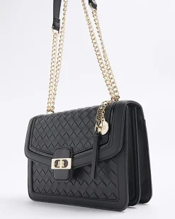 River Island embossed weave shoulder bag Black Hot