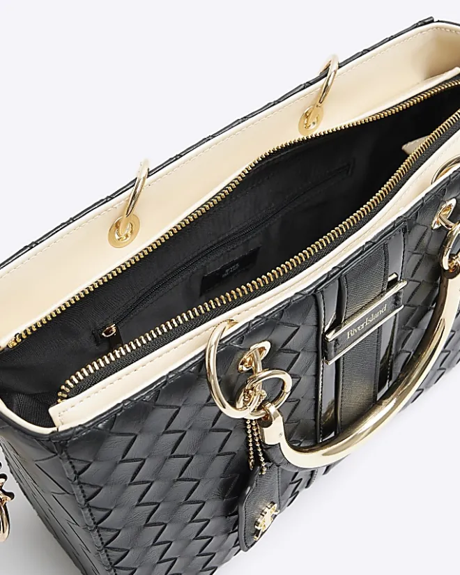 River Island embossed weave tote bag Black Sale