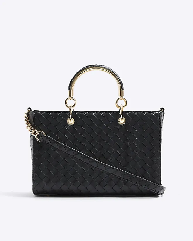 River Island embossed weave tote bag Black Sale