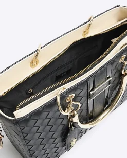 River Island embossed weave tote bag Black Sale