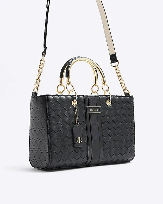 River Island embossed weave tote bag Black Sale