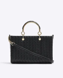 River Island embossed weave tote bag Black Sale