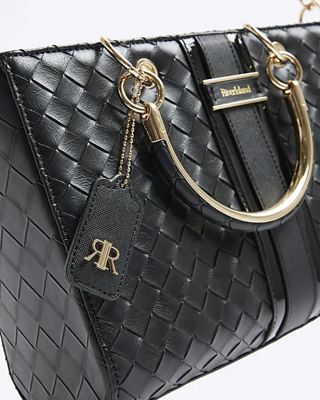 River Island embossed weave tote bag Black Sale