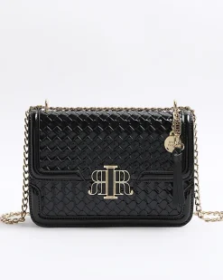 River Island embossed woven satchel bag Black Discount