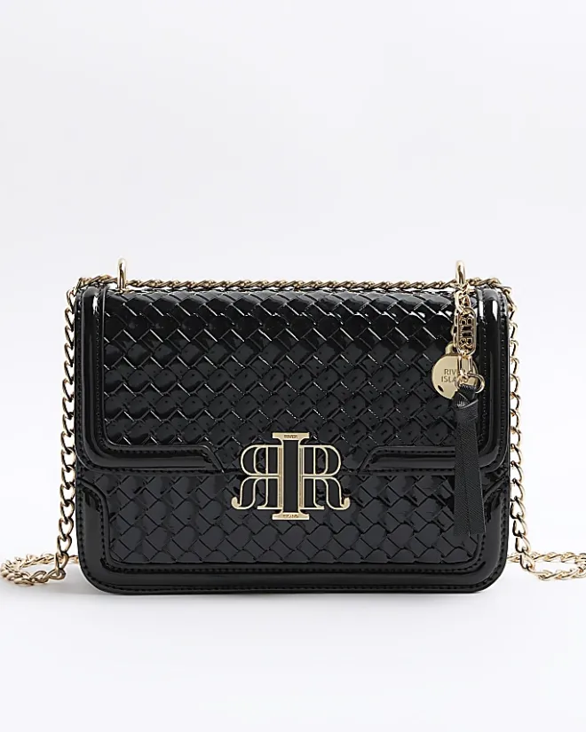 River Island embossed woven satchel bag Black Discount