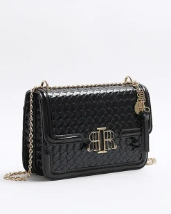 River Island embossed woven satchel bag Black Discount