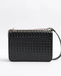 River Island embossed woven satchel bag Black Discount
