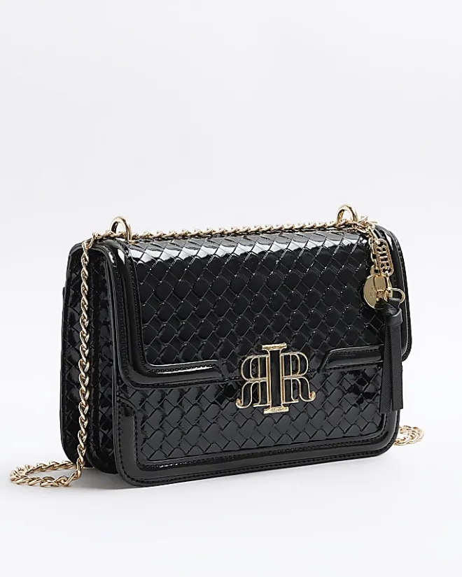River Island embossed woven satchel bag Black Discount