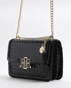 River Island embossed woven satchel bag Black Discount