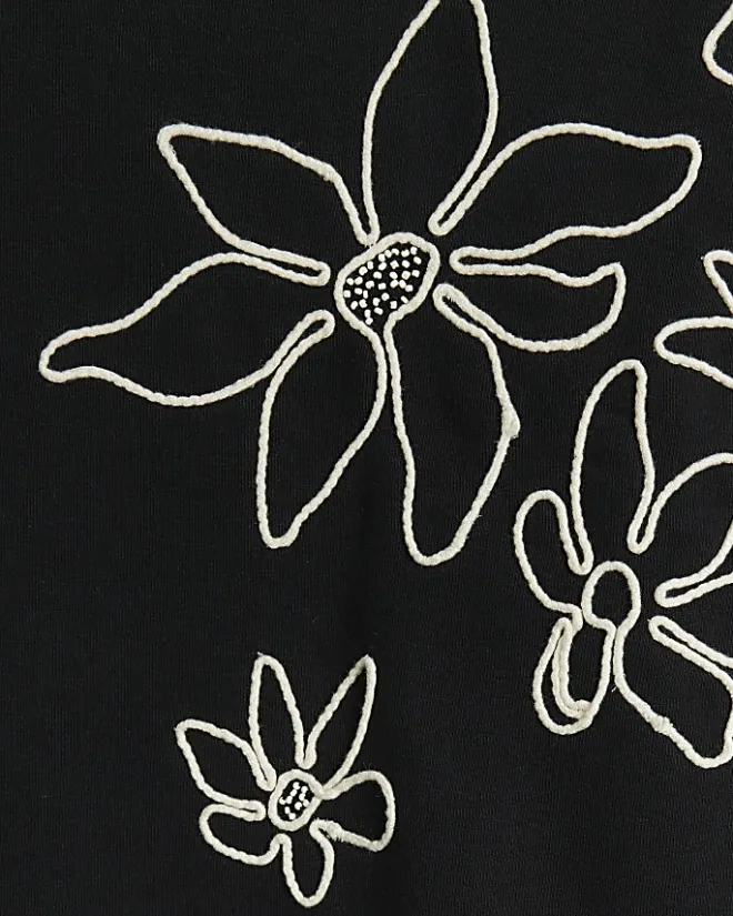 River Island embroidered floral sweatshirt Black Clearance