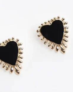 River Island Enamel Heart Stud Earrings Black Outlet