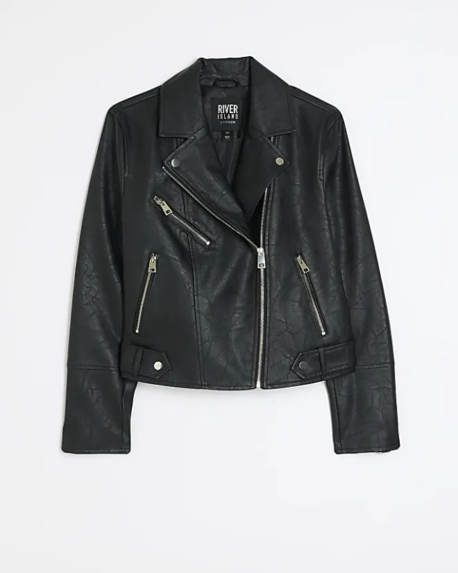 River Island faux leather biker jacket Black Fashion