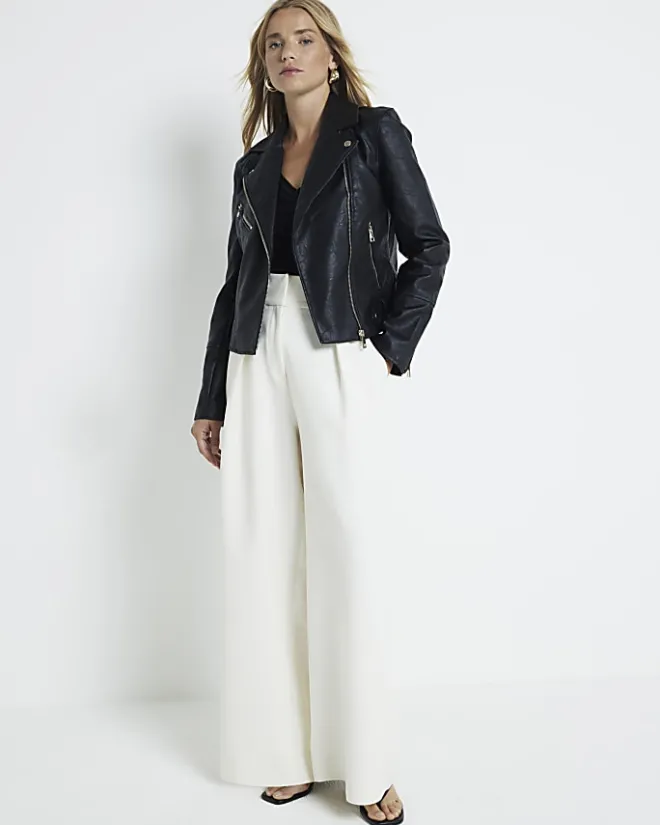 River Island faux leather biker jacket Black Fashion