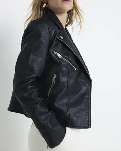 River Island faux leather biker jacket Black Fashion