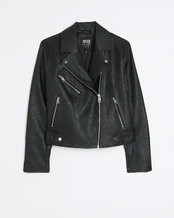 River Island faux leather biker jacket Black Fashion
