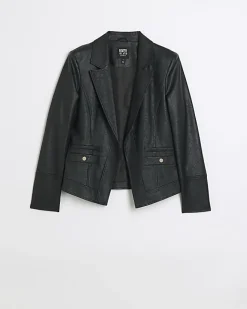 River Island Faux Leather Blazer Black Hot