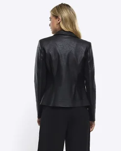 River Island Faux Leather Blazer Black Hot