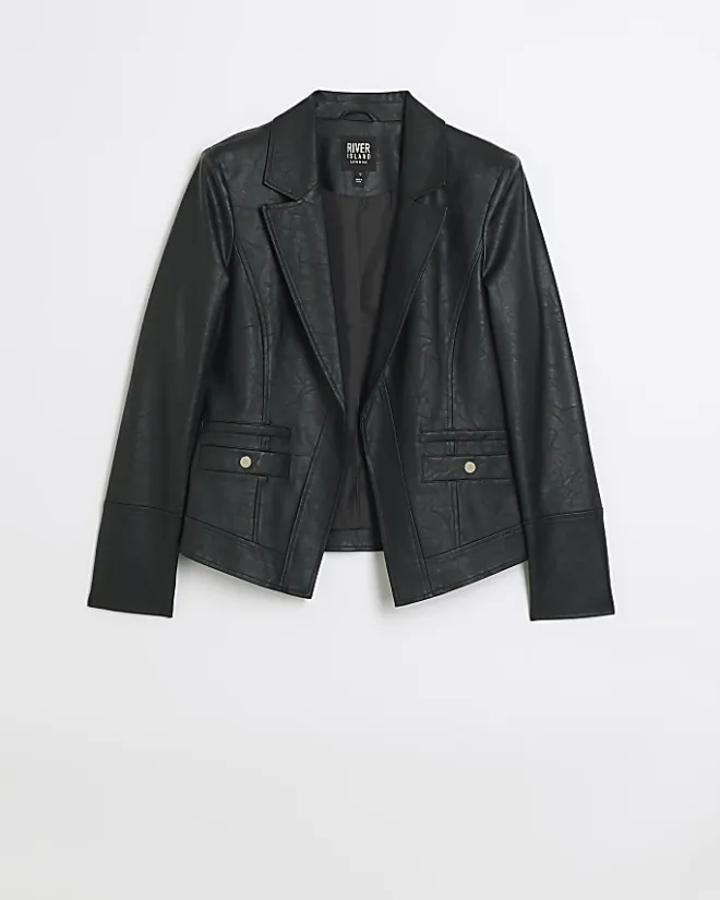 River Island Faux Leather Blazer Black Hot