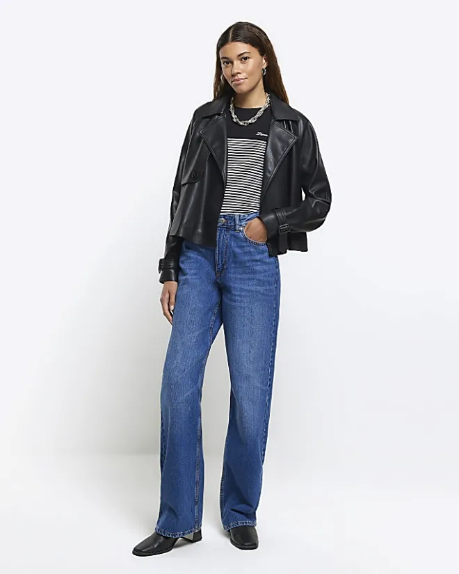 River Island faux leather crop trench coat Black Best