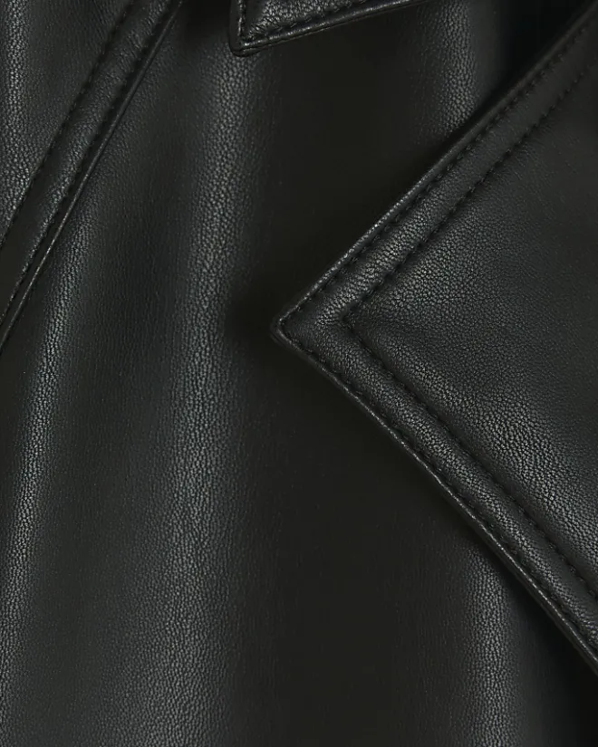 River Island faux leather crop trench coat Black Best