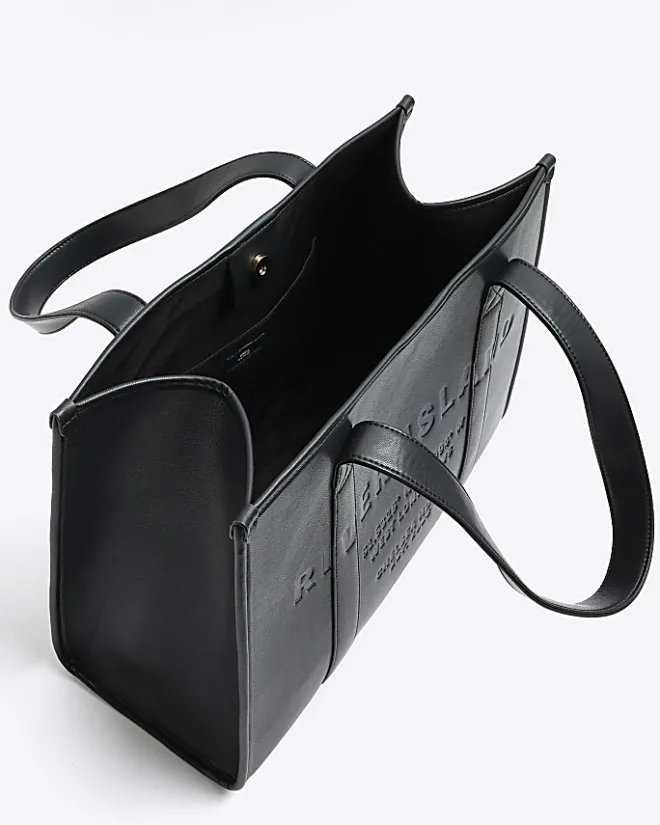 River Island faux leather embossed shopper bag Black Discount