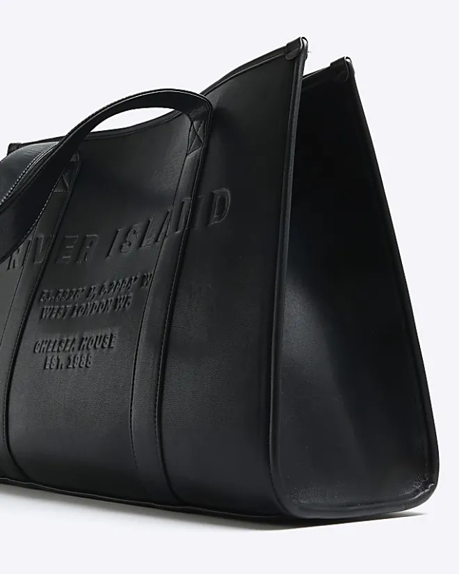 River Island faux leather embossed shopper bag Black Discount