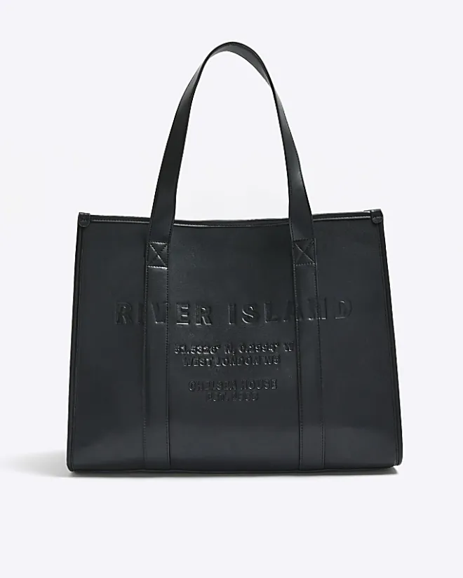 River Island faux leather embossed shopper bag Black Discount