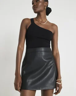 River Island faux leather mini skirt Black Outlet
