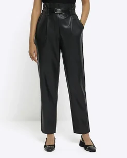 River Island faux leather paperbag trousers Black Hot