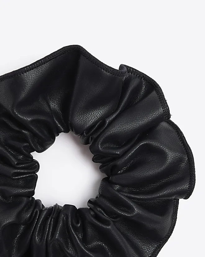 River Island faux leather scrunchie Black Online