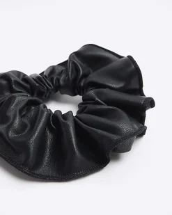 River Island faux leather scrunchie Black Online