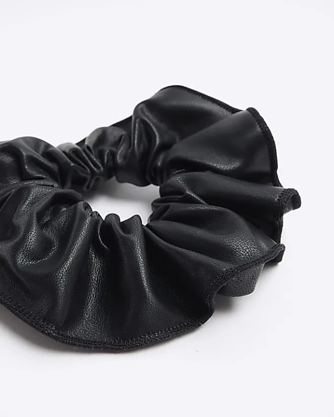 River Island faux leather scrunchie Black Online
