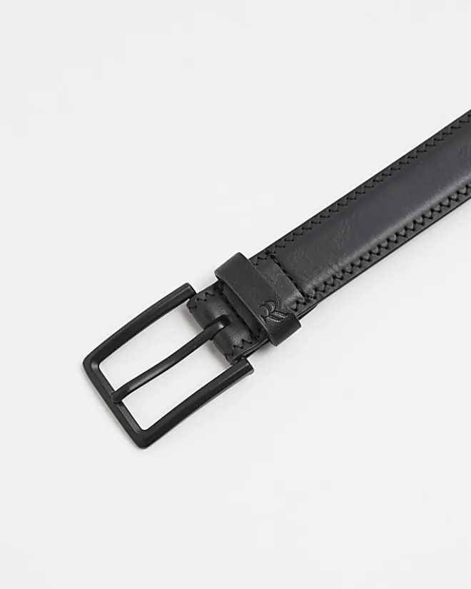 River Island faux leather smooth belt Black Sale