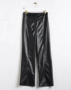 River Island faux leather straight leg trousers Black Best