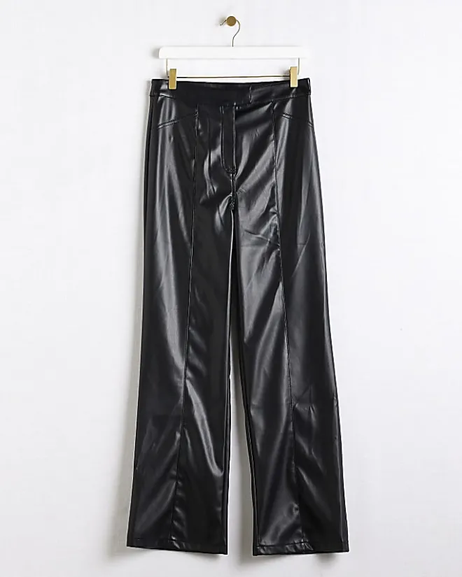 River Island faux leather straight leg trousers Black Best