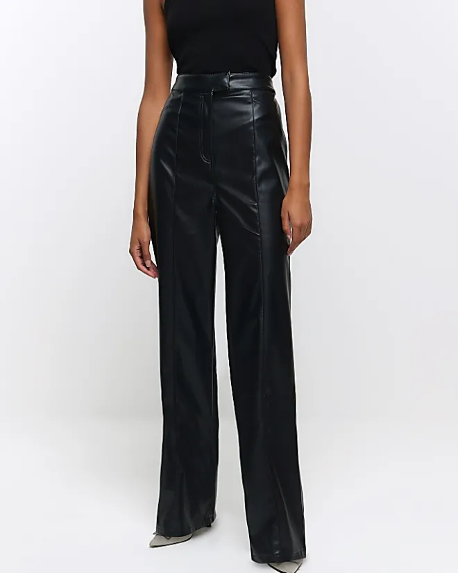 River Island faux leather straight leg trousers Black Best